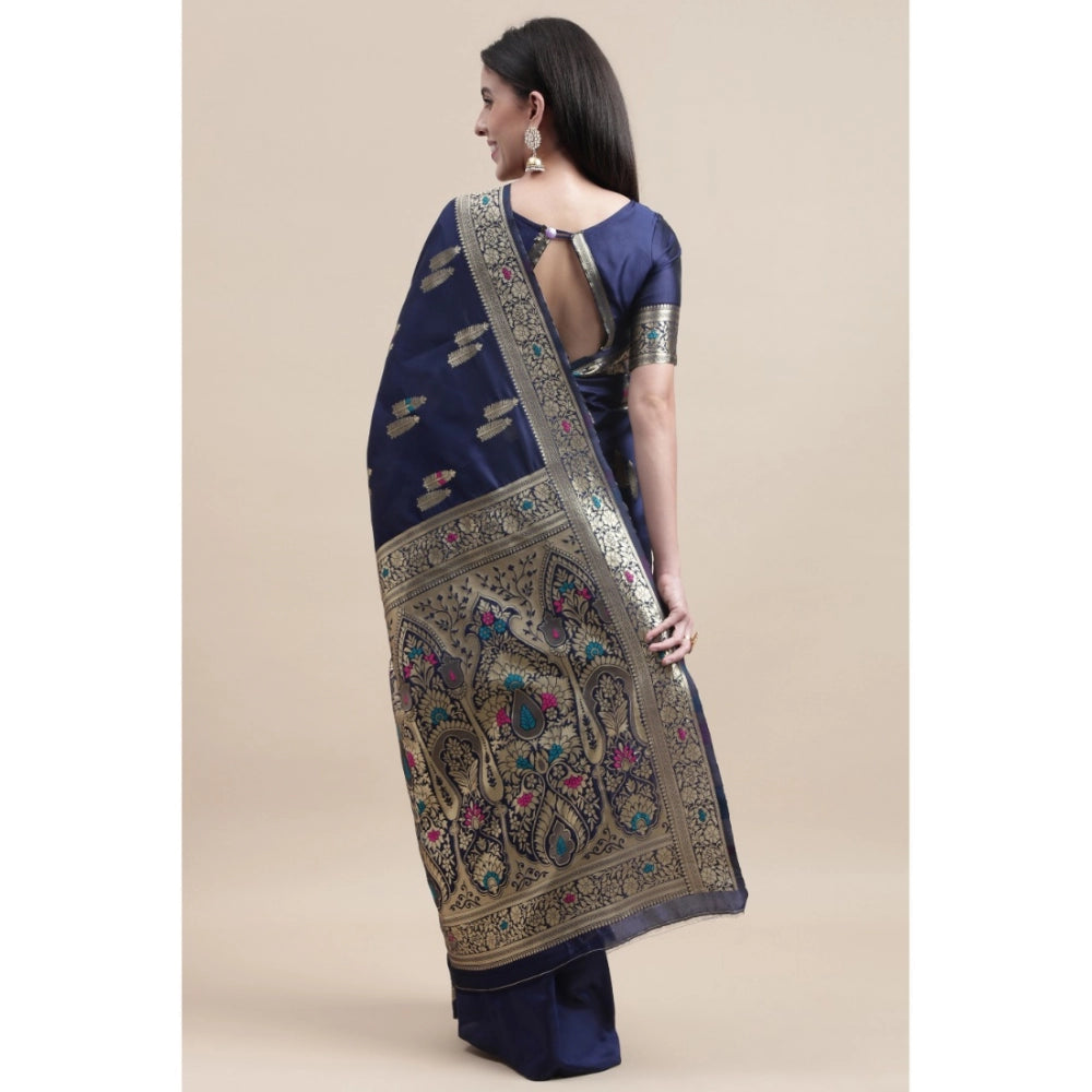 Clasymist Women's Kanjivaram Silk Designer Weaving Saree With Unstitched Blouse (Blue, 5.50 Mtrs)