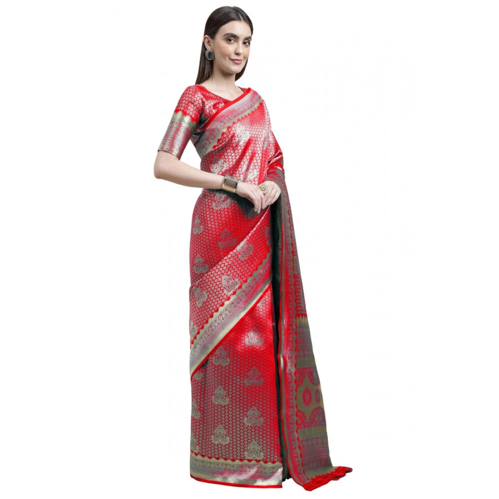 Clasymist Women's Banarasi Silk Designer Weaving Saree With Unstitched Blouse (Red, 5.50 Mtrs)