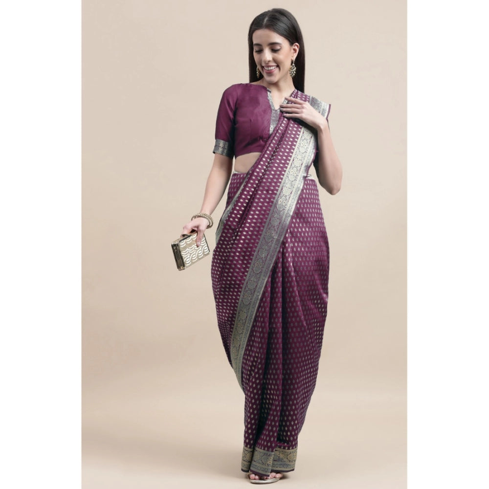 Clasymist Women's Kanjivaram Silk Designer Weaving Saree With Unstitched Blouse (Purple, 5.50 Mtrs)