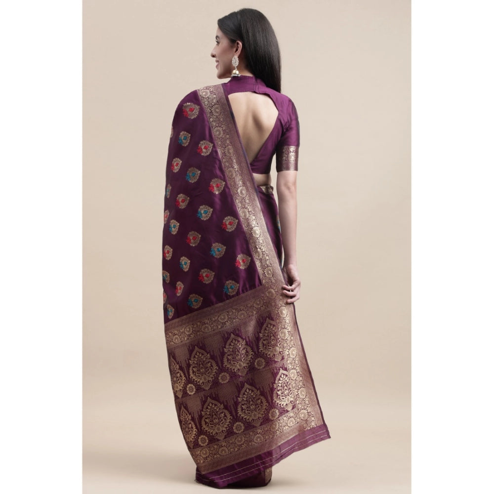 Clasymist Women's Kanjivaram Silk Designer Weaving Saree With Unstitched Blouse (Purple, 5.50 Mtrs)