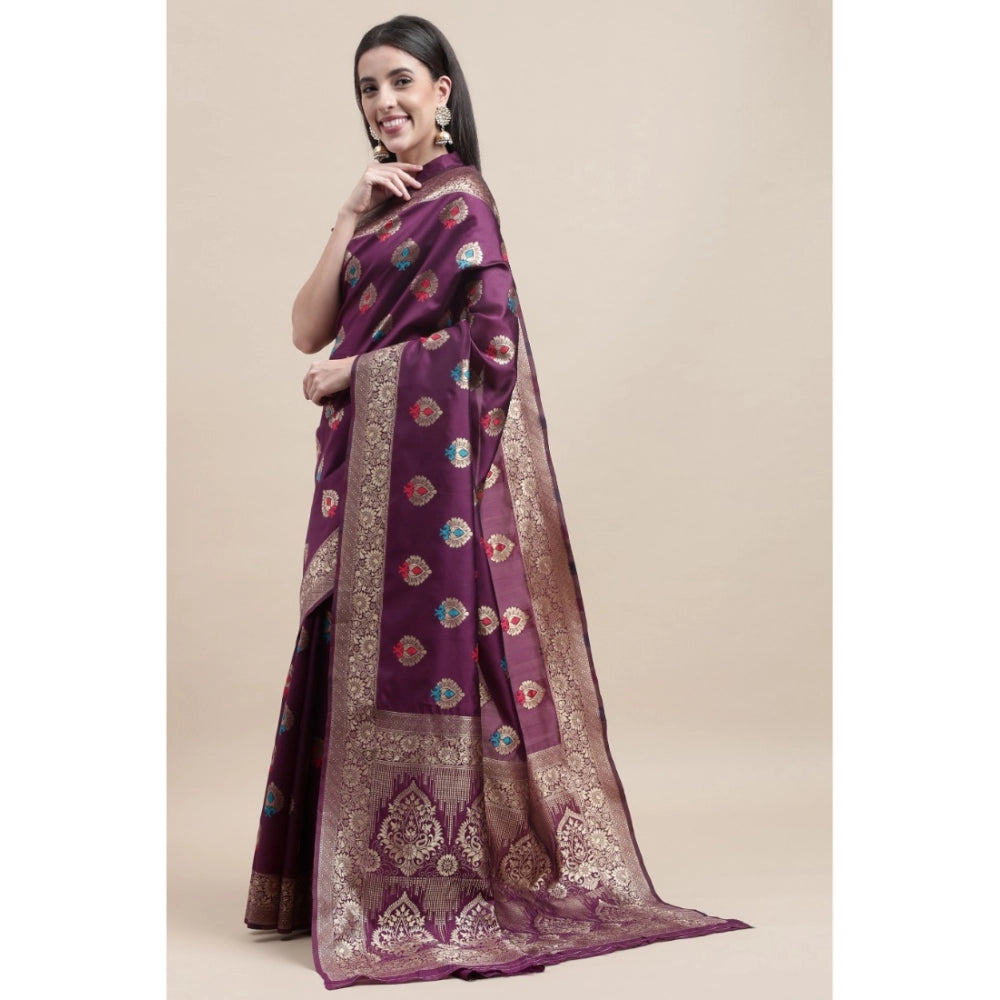 Clasymist Women's Kanjivaram Silk Designer Weaving Saree With Unstitched Blouse (Purple, 5.50 Mtrs)