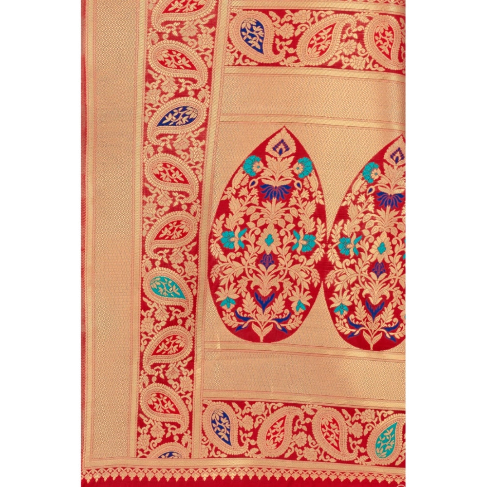 Clasymist Women's Banarasi Silk Designer Weaving Saree With Unstitched Blouse (Red, 5.50 Mtrs)