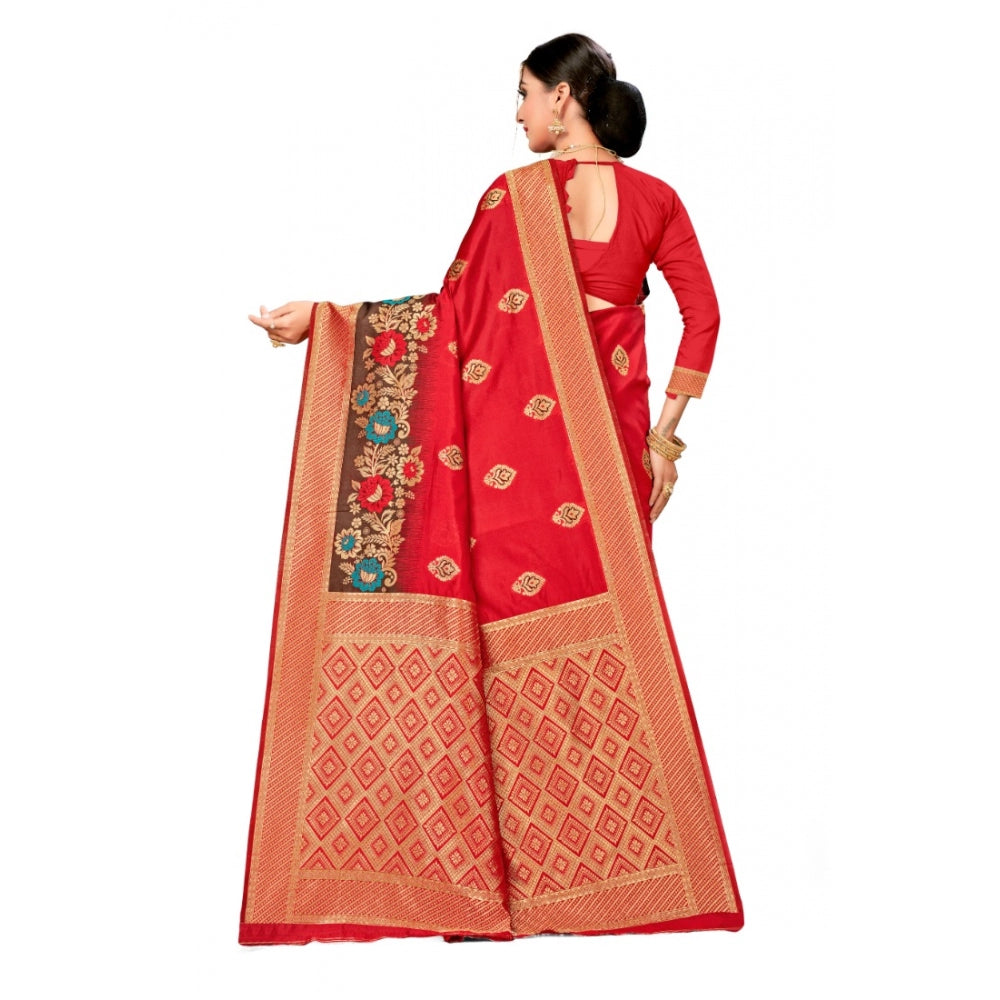 Clasymist Women's Banarasi Silk Designer Weaving Saree With Unstitched Blouse (Red, 5.50 Mtrs)