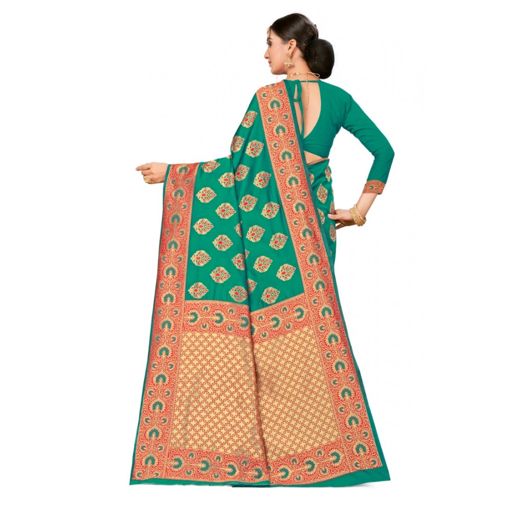 Clasymist Women's Banarasi Silk Designer Weaving Saree With Unstitched Blouse (Green, 5.50 Mtrs)