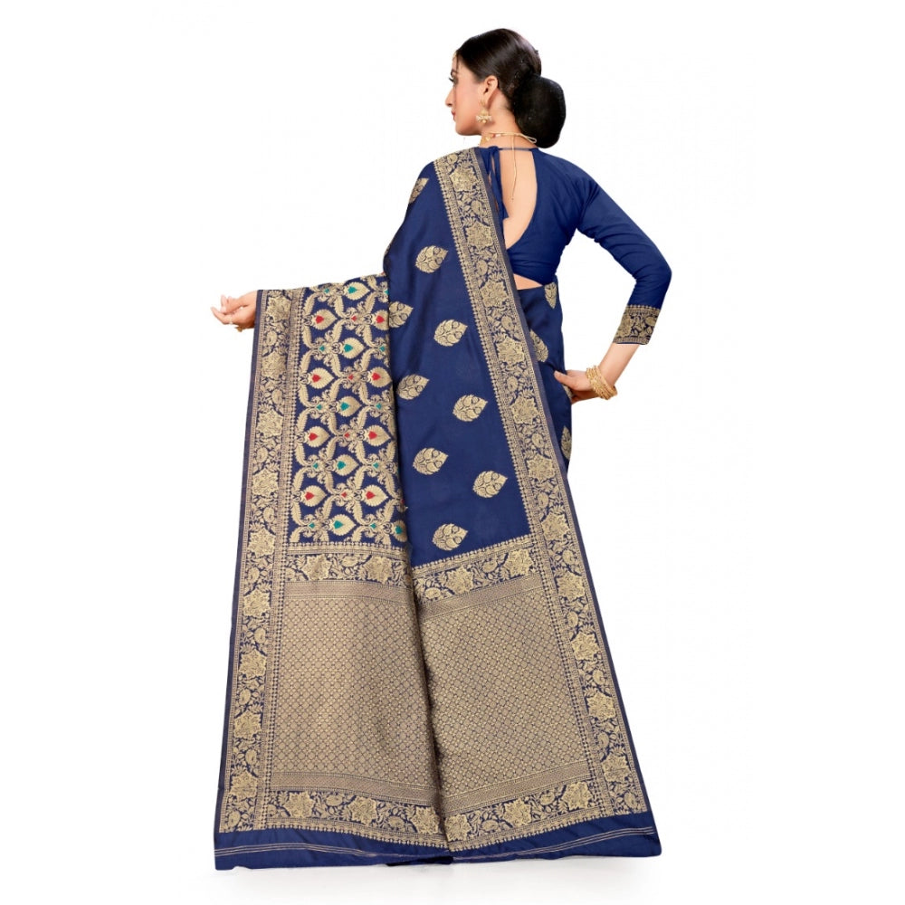 Clasymist Women's Banarasi Silk Designer Weaving Saree With Unstitched Blouse (Blue, 5.50 Mtrs)