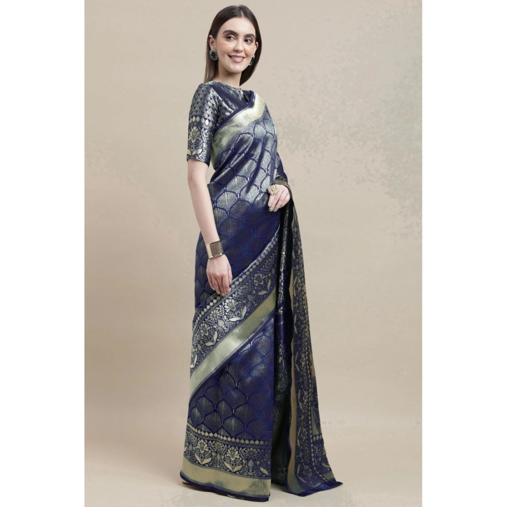 Clasymist Women's Banarasi Silk Designer Weaving Saree With Unstitched Blouse (Blue, 5.50 Mtrs)