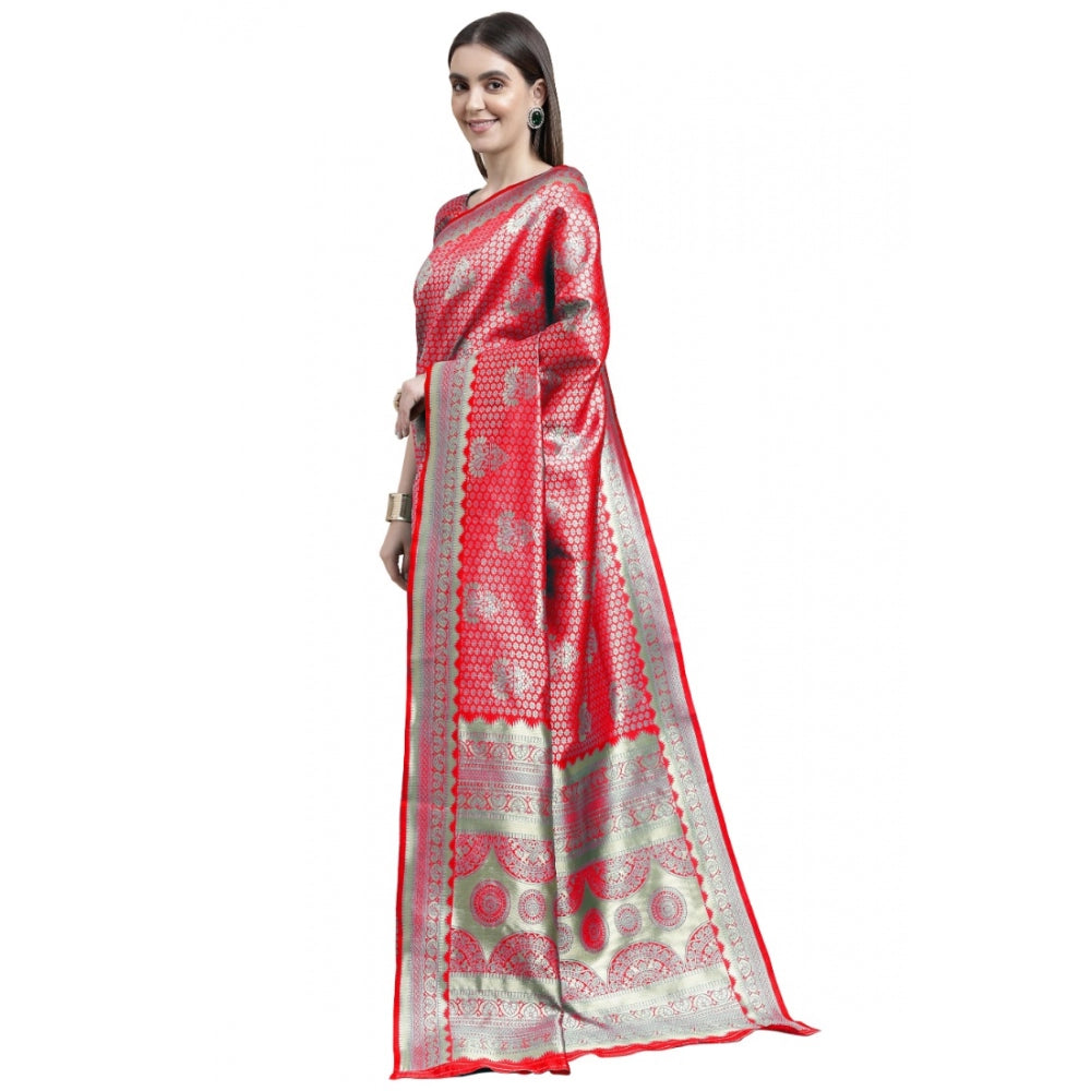 Clasymist Women's Banarasi Silk Designer Weaving Saree With Unstitched Blouse (Red, 5.50 Mtrs)