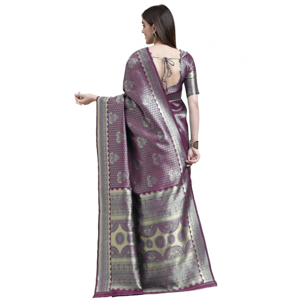 Clasymist Women's Banarasi Silk Designer Weaving Saree With Unstitched Blouse (Purple, 5.50 Mtrs)