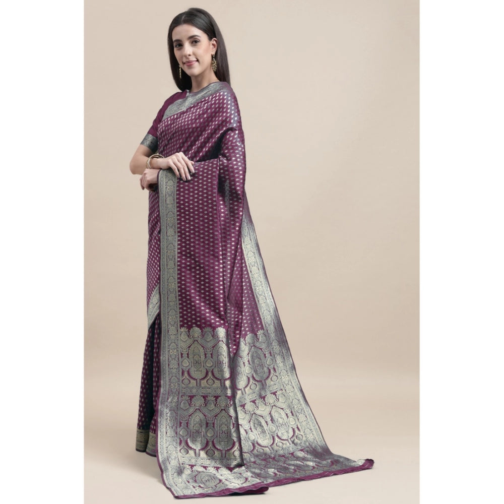 Clasymist Women's Kanjivaram Silk Designer Weaving Saree With Unstitched Blouse (Purple, 5.50 Mtrs)