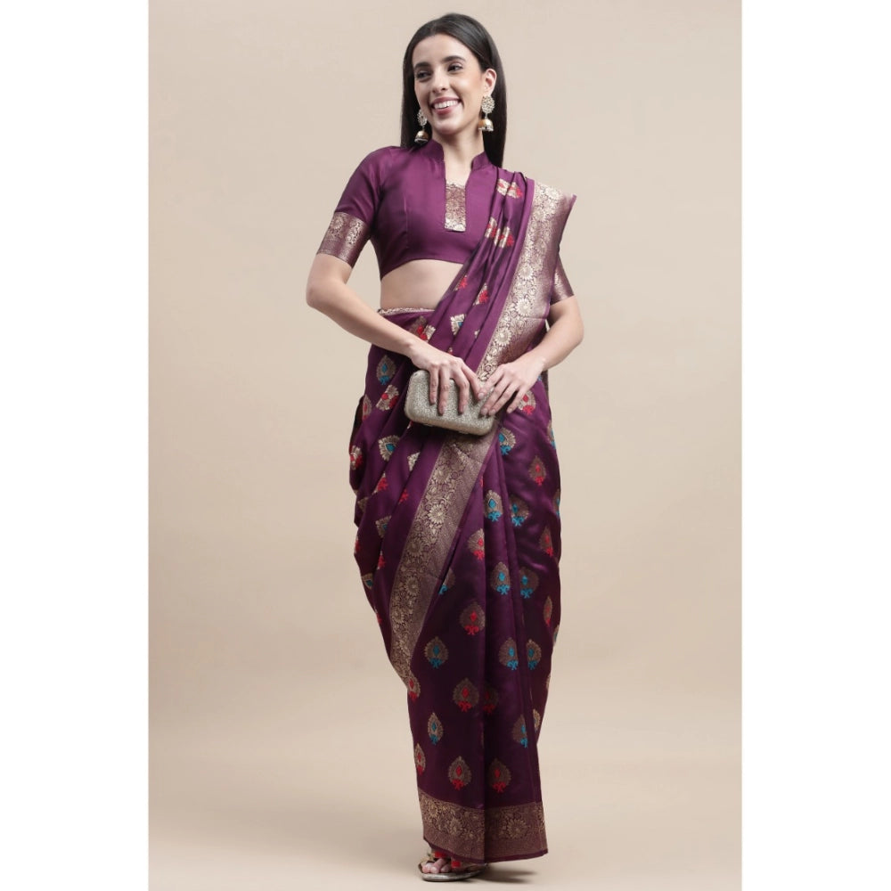 Clasymist Women's Kanjivaram Silk Designer Weaving Saree With Unstitched Blouse (Purple, 5.50 Mtrs)