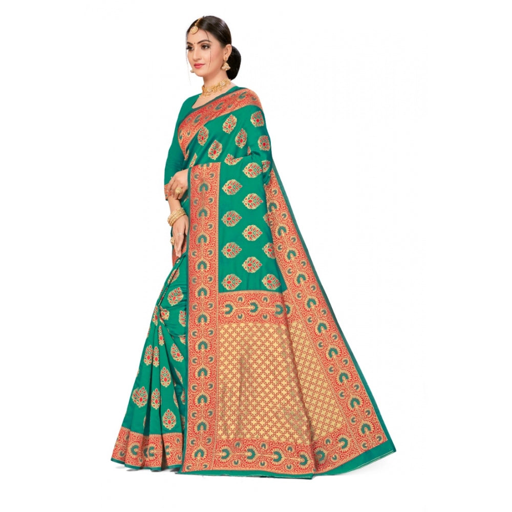 Clasymist Women's Banarasi Silk Designer Weaving Saree With Unstitched Blouse (Green, 5.50 Mtrs)