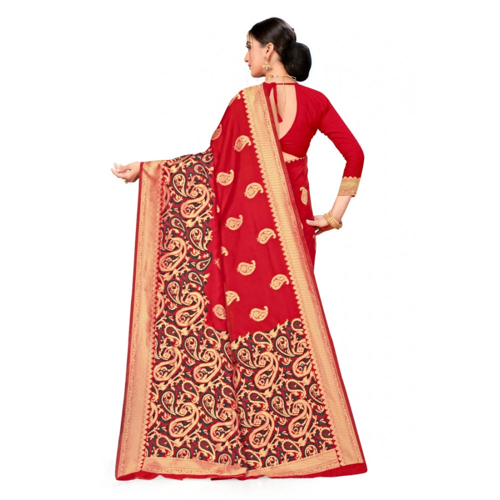 Clasymist Women's Banarasi Silk Designer Weaving Saree With Unstitched Blouse (Red, 5.50 Mtrs)