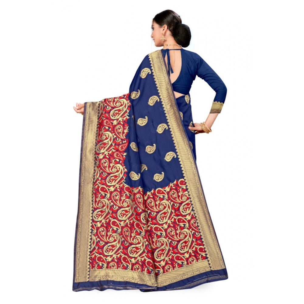 Clasymist Women's Banarasi Silk Designer Weaving Saree With Unstitched Blouse (Blue, 5.50 Mtrs)