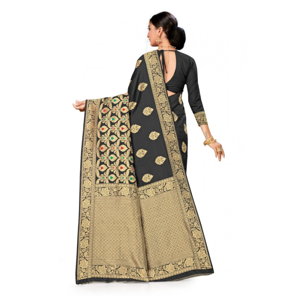 Clasymist Women's Banarasi Silk Designer Weaving Saree With Unstitched Blouse (Black, 5.50 Mtrs)