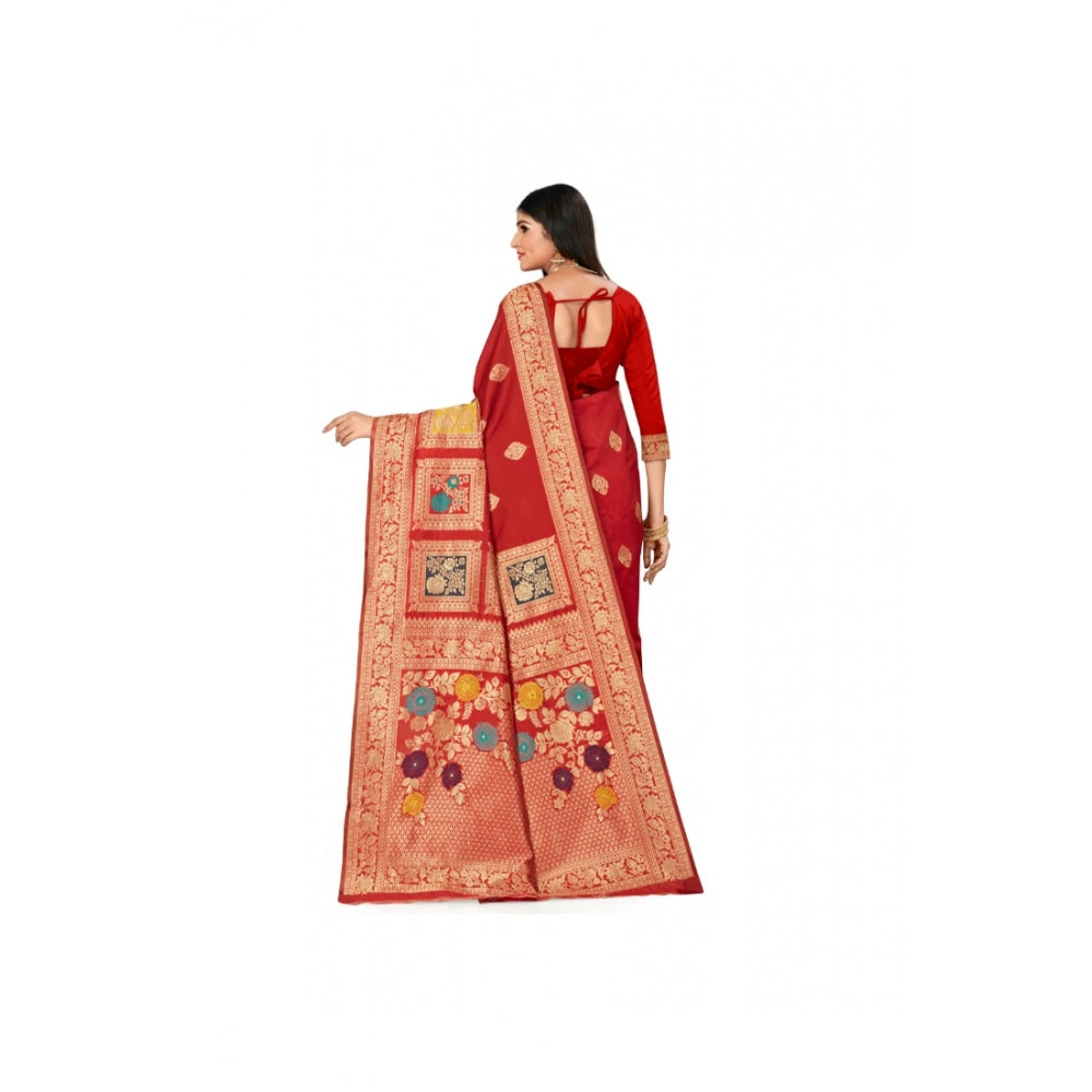 Clasymist Women's Banarasi Silk Designer Weaving Saree With Unstitched Blouse (Red, 5.50 Mtrs)