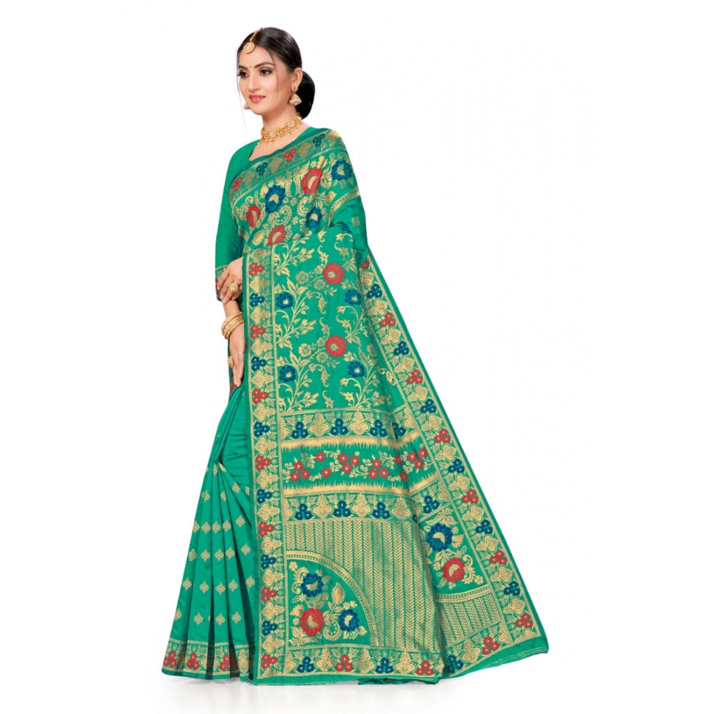 Clasymist Women's Banarasi Silk Designer Weaving Saree With Unstitched Blouse (Green, 5.50 Mtrs)