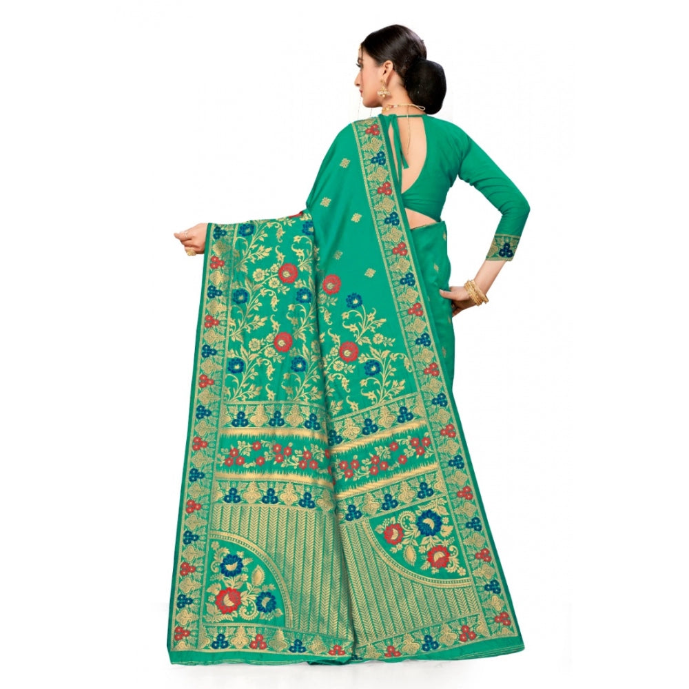 Clasymist Women's Banarasi Silk Designer Weaving Saree With Unstitched Blouse (Green, 5.50 Mtrs)