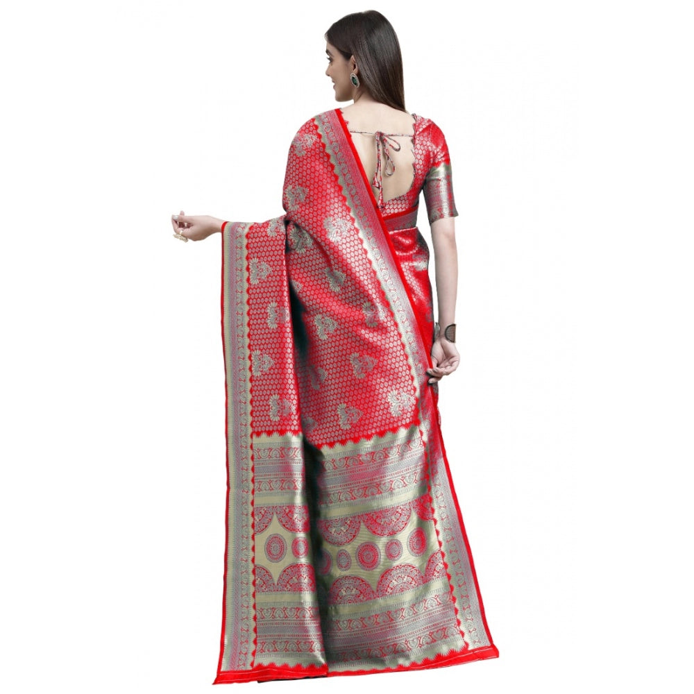 Clasymist Women's Banarasi Silk Designer Weaving Saree With Unstitched Blouse (Red, 5.50 Mtrs)