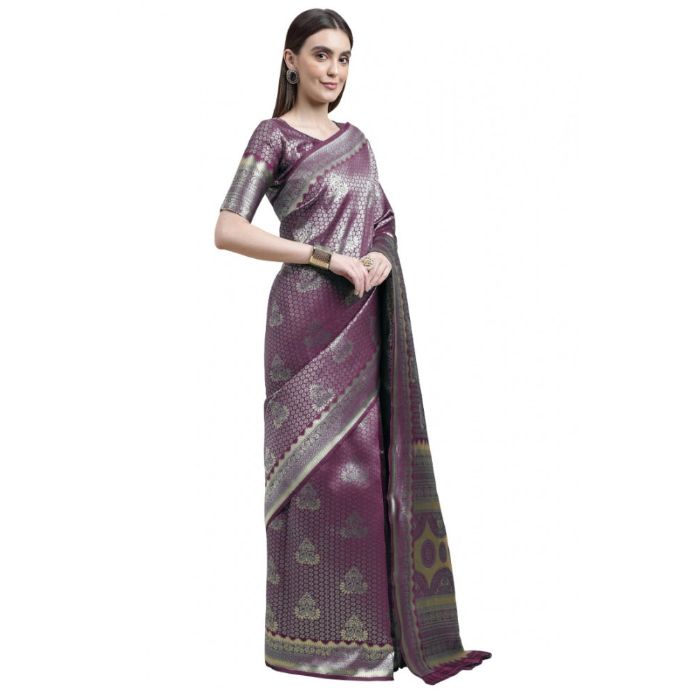 Clasymist Women's Banarasi Silk Designer Weaving Saree With Unstitched Blouse (Purple, 5.50 Mtrs)