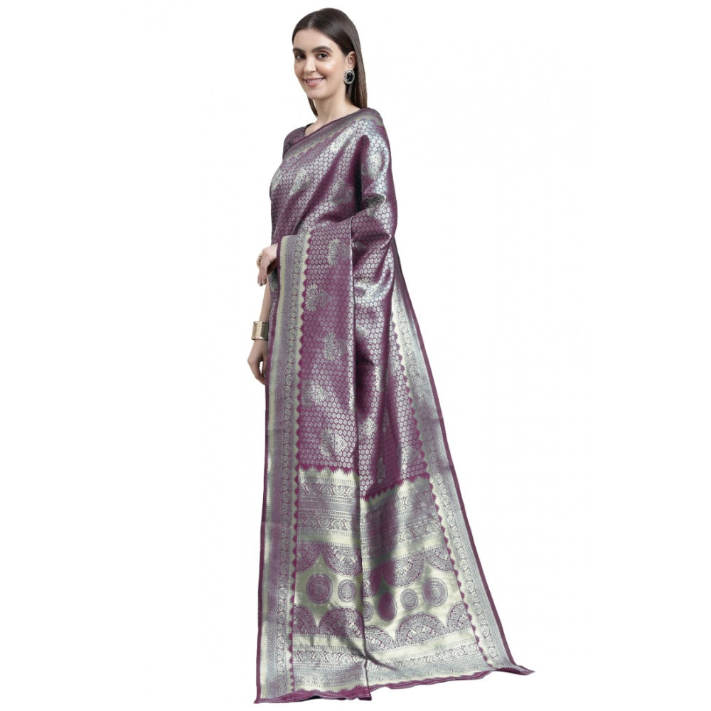 Clasymist Women's Banarasi Silk Designer Weaving Saree With Unstitched Blouse (Purple, 5.50 Mtrs)