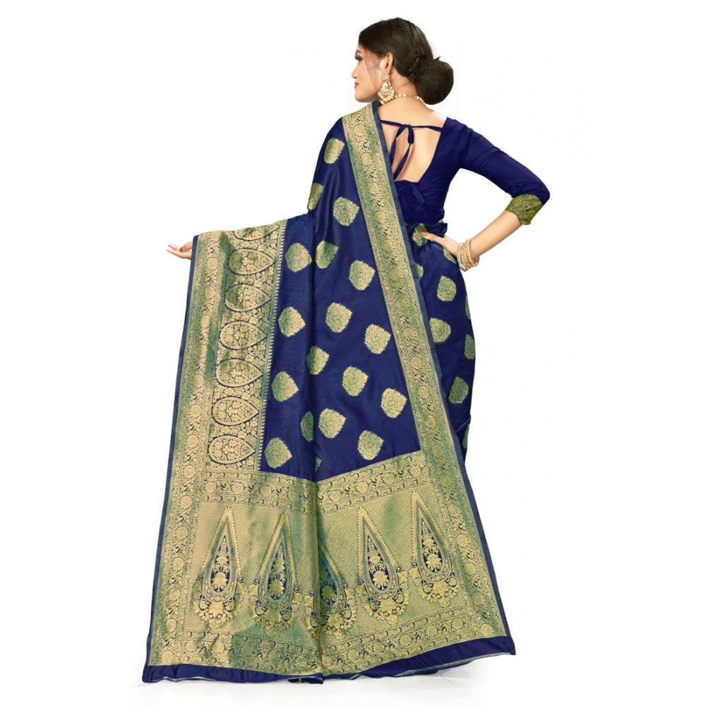 Clasymist Women's Banarasi Silk Designer Weaving Saree With Unstitched Blouse (Blue, 5.50 Mtrs)