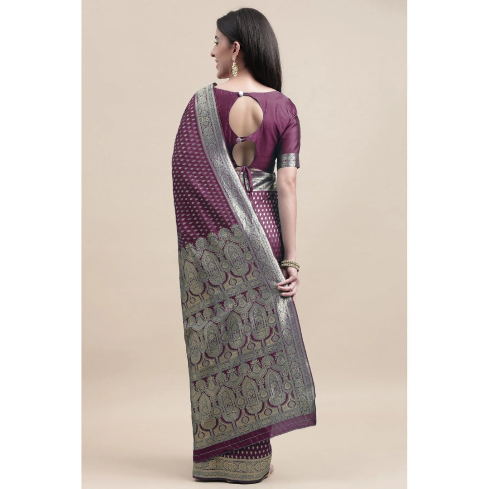 Clasymist Women's Kanjivaram Silk Designer Weaving Saree With Unstitched Blouse (Purple, 5.50 Mtrs)