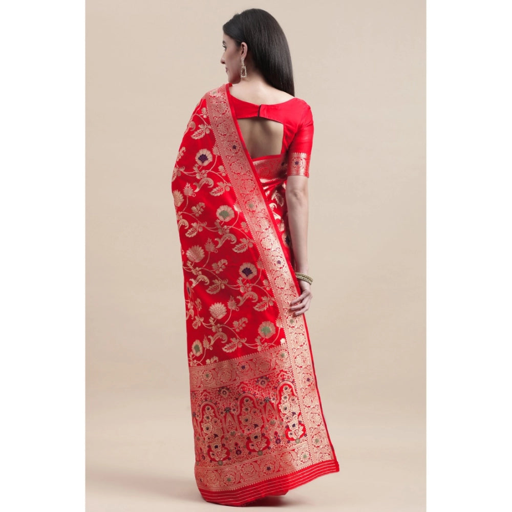 Clasymist Women's Kanjivaram Silk Designer Weaving Saree With Unstitched Blouse (Red, 5.50 Mtrs)