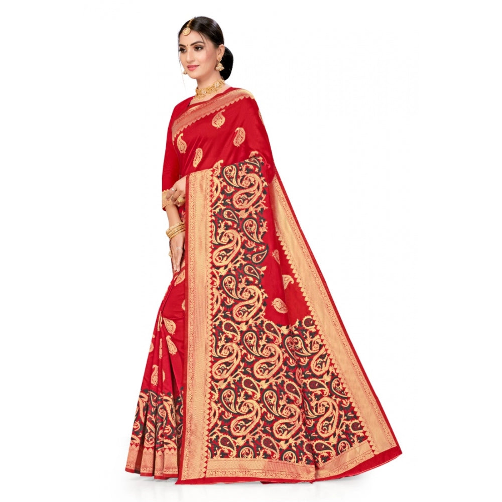 Clasymist Women's Banarasi Silk Designer Weaving Saree With Unstitched Blouse (Red, 5.50 Mtrs)