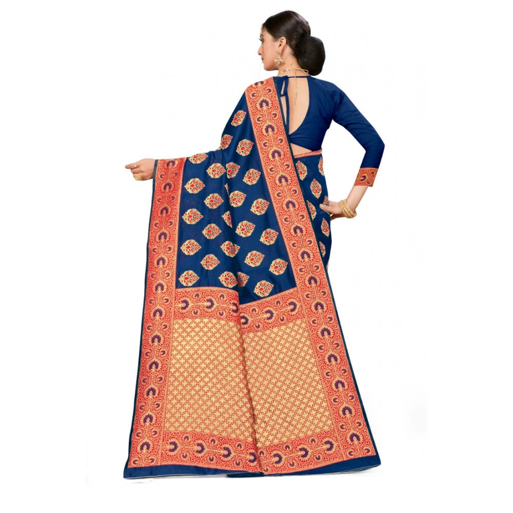 Clasymist Women's Banarasi Silk Designer Weaving Saree With Unstitched Blouse (Blue, 5.50 Mtrs)