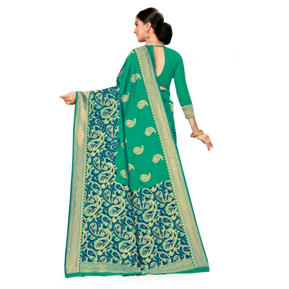 Clasymist Women's Banarasi Silk Designer Weaving Saree With Unstitched Blouse (Green, 5.50 Mtrs)