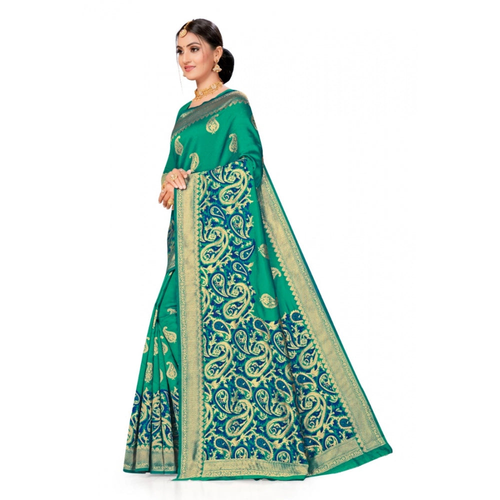 Clasymist Women's Banarasi Silk Designer Weaving Saree With Unstitched Blouse (Green, 5.50 Mtrs)