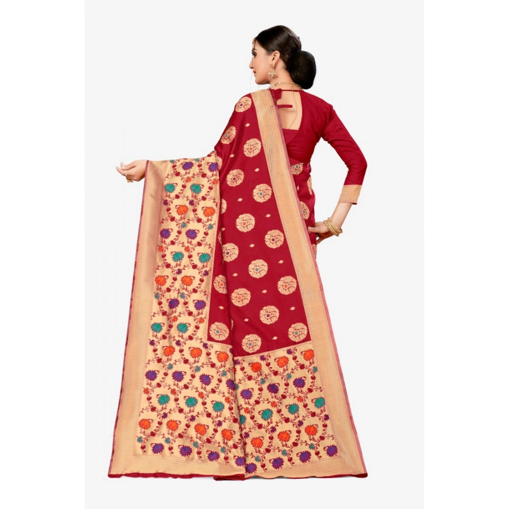 Clasymist Women's Banarasi Silk Designer Weaving Saree With Unstitched Blouse (Maroon, 5.50 Mtrs)