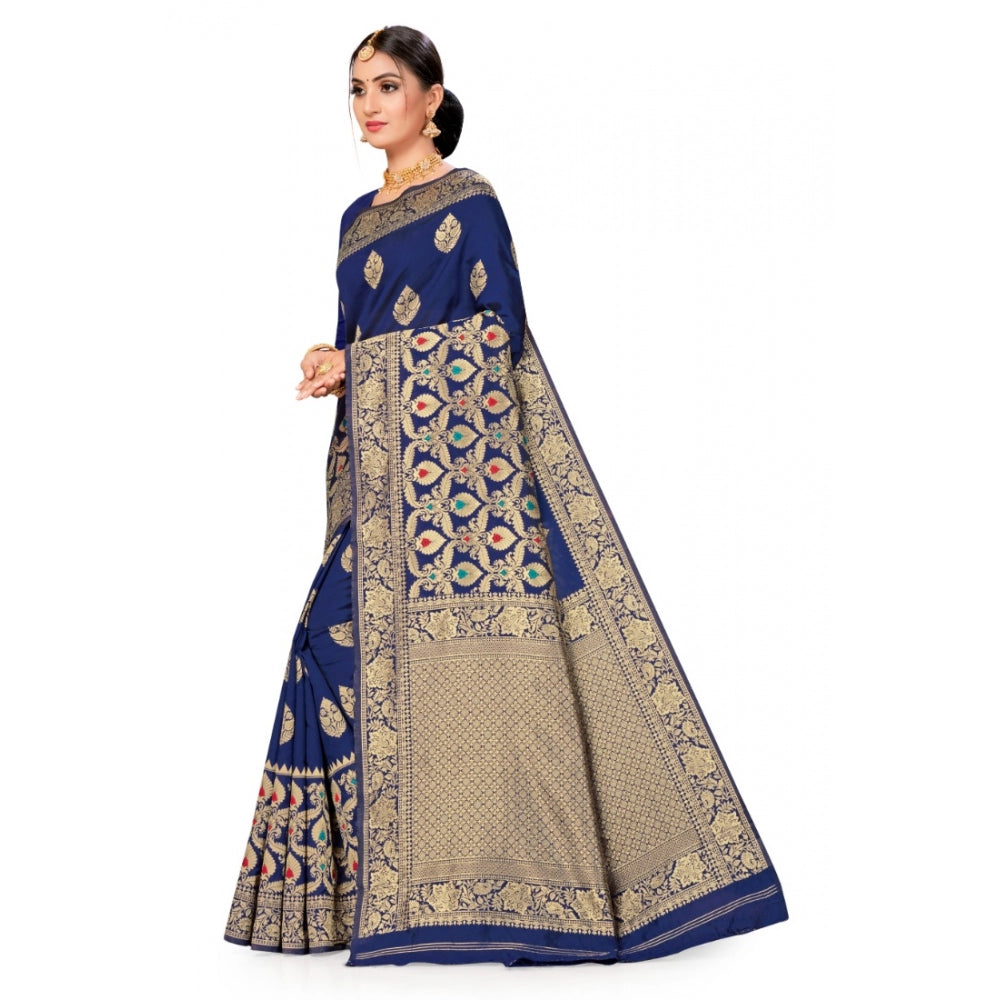 Clasymist Women's Banarasi Silk Designer Weaving Saree With Unstitched Blouse (Blue, 5.50 Mtrs)