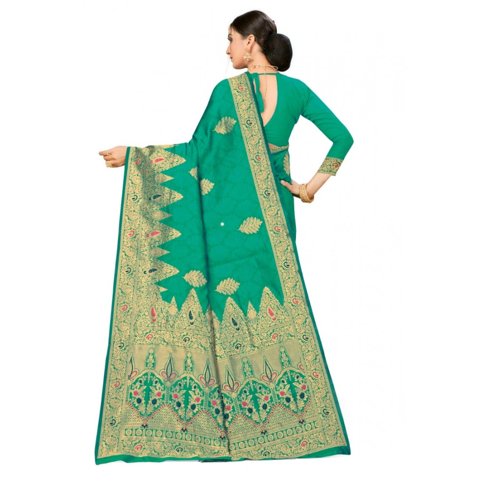 Clasymist Women's Banarasi Silk Designer Weaving Saree With Unstitched Blouse (Green, 5.50 Mtrs)