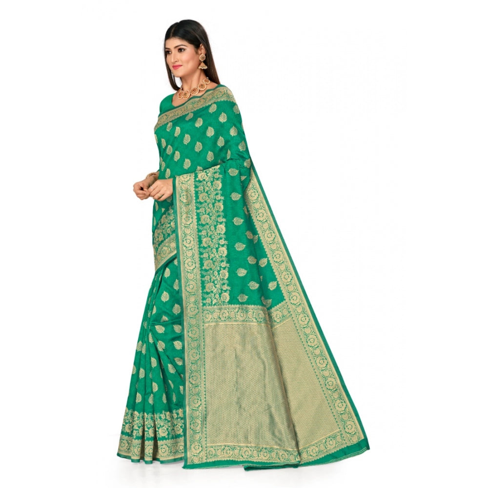 Clasymist Women's Banarasi Silk Designer Weaving Saree With Unstitched Blouse (Green, 5.50 Mtrs)