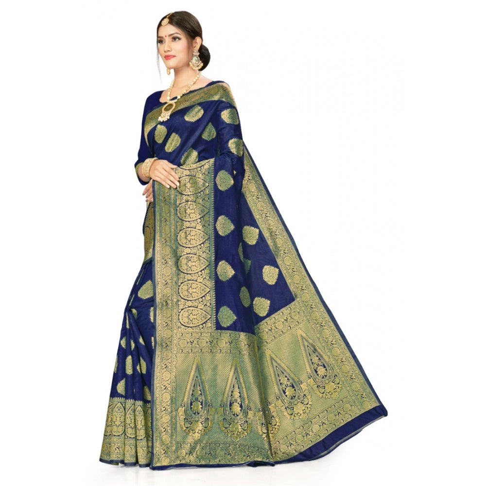 Clasymist Women's Banarasi Silk Designer Weaving Saree With Unstitched Blouse (Blue, 5.50 Mtrs)