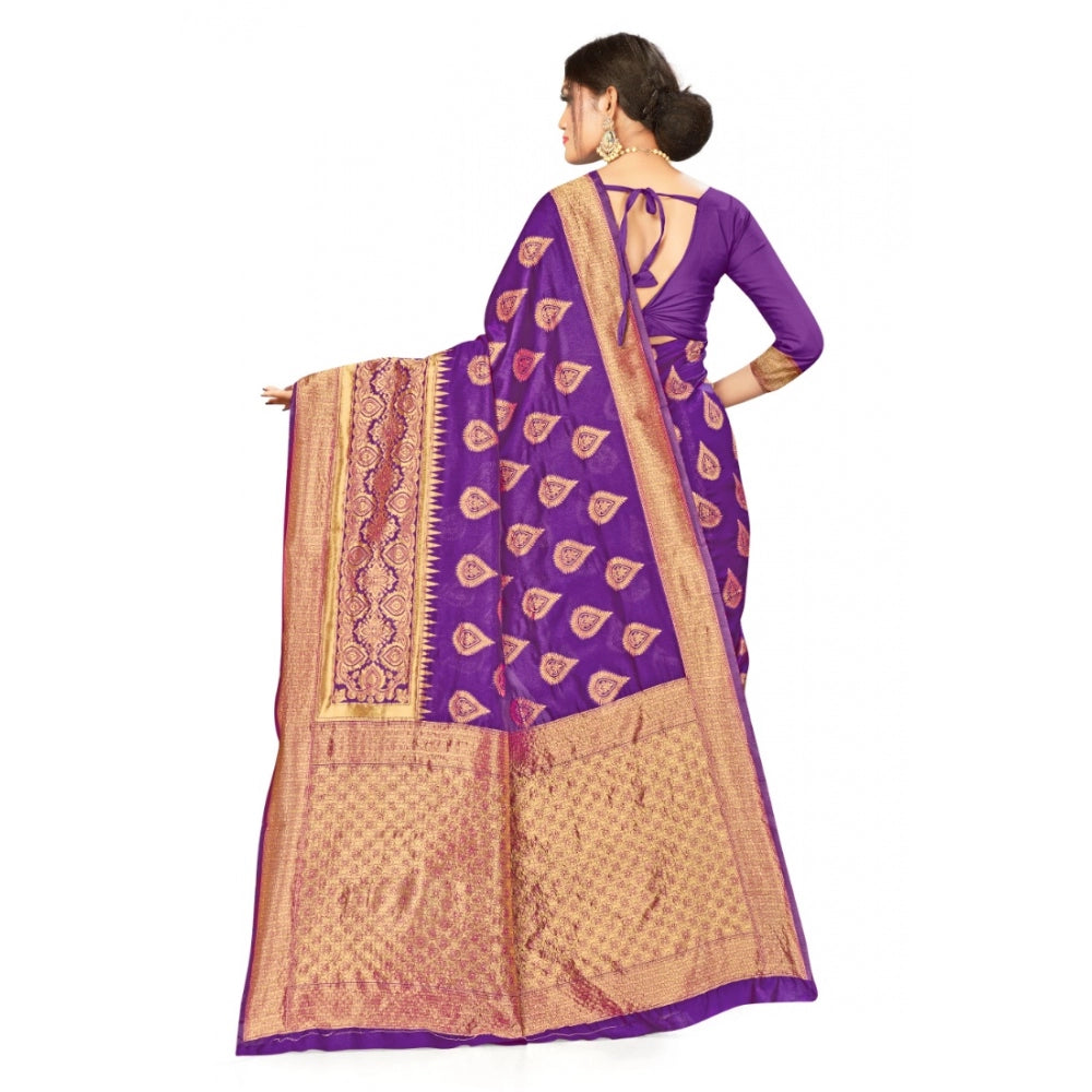 Clasymist Women's Banarasi Silk Designer Weaving Saree With Unstitched Blouse (Purple, 5.50 Mtrs)