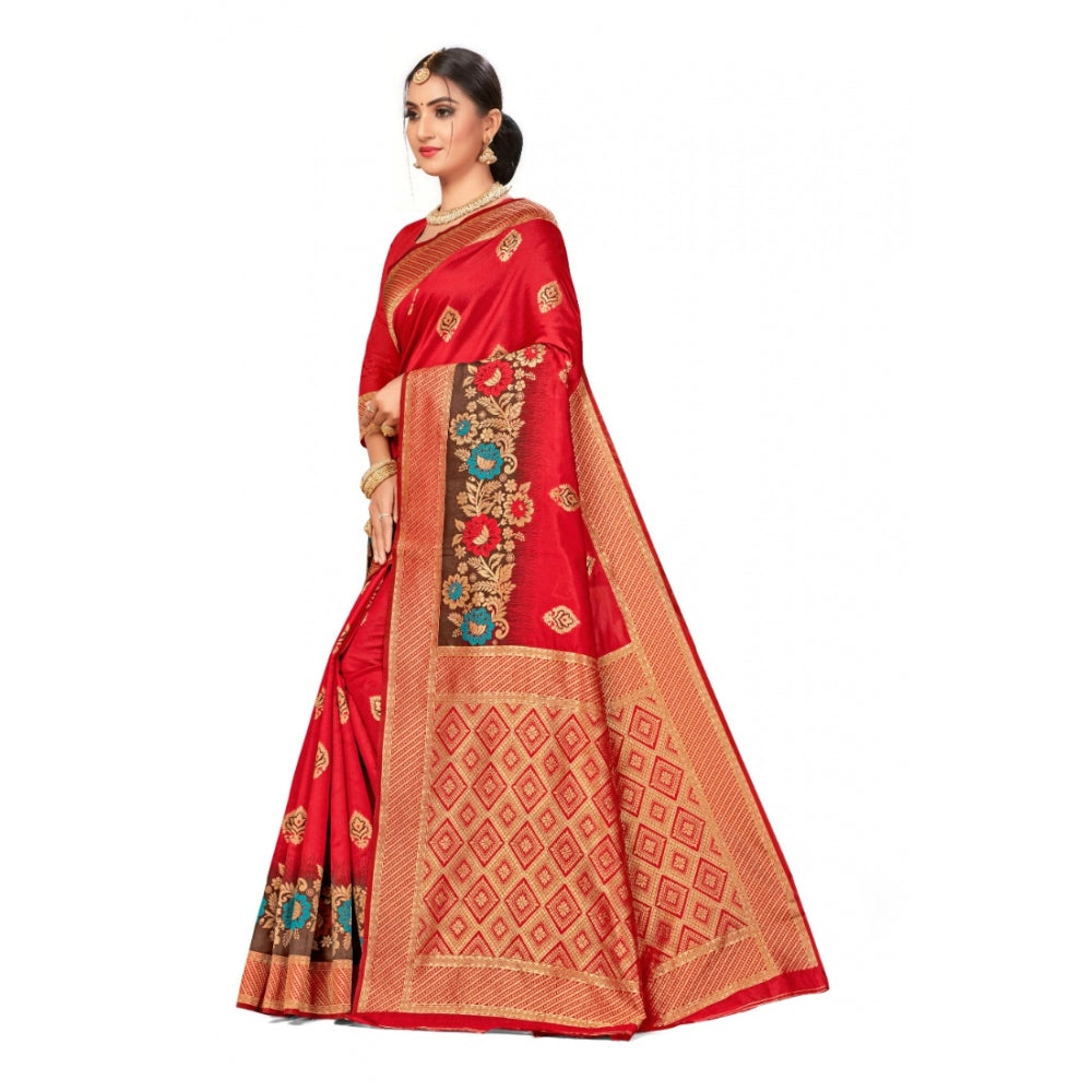 Clasymist Women's Banarasi Silk Designer Weaving Saree With Unstitched Blouse (Red, 5.50 Mtrs)