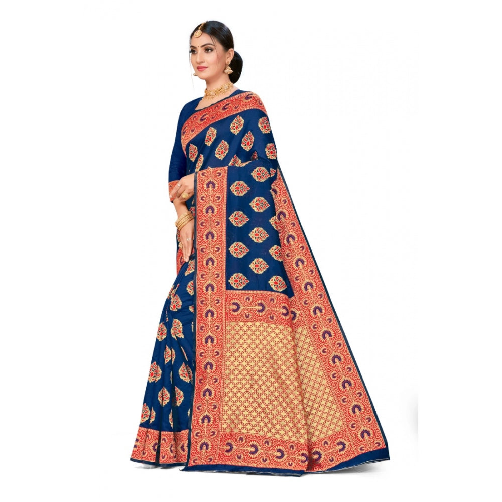 Clasymist Women's Banarasi Silk Designer Weaving Saree With Unstitched Blouse (Blue, 5.50 Mtrs)