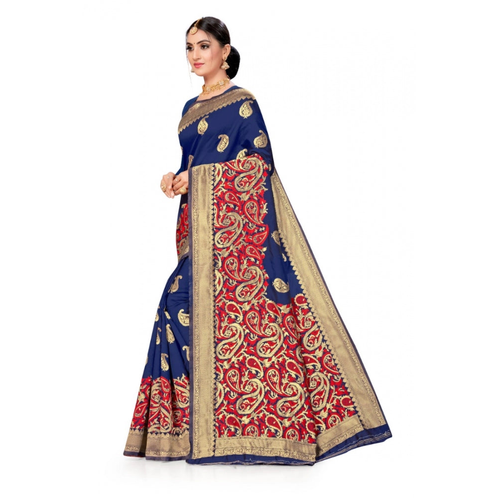 Clasymist Women's Banarasi Silk Designer Weaving Saree With Unstitched Blouse (Blue, 5.50 Mtrs)