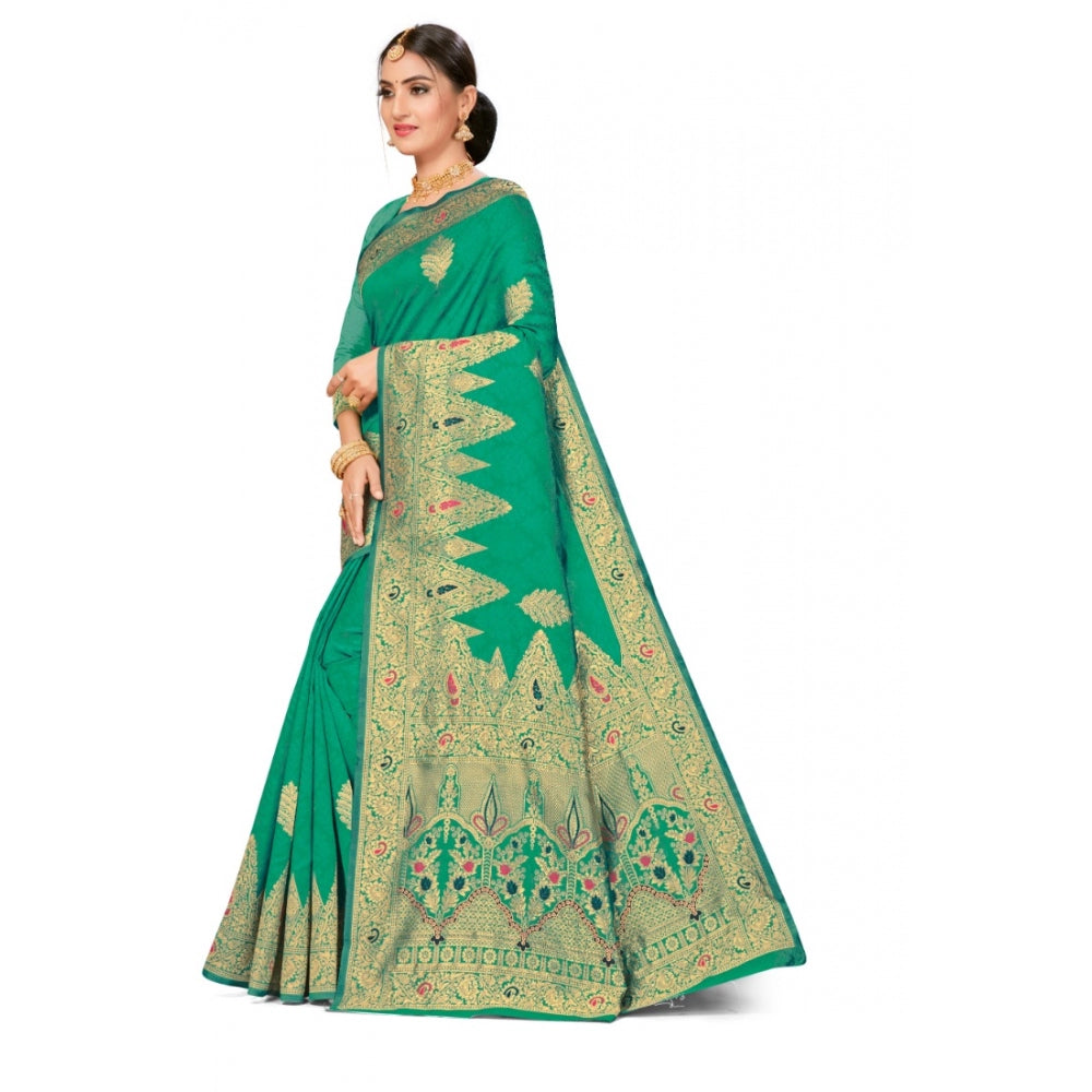 Clasymist Women's Banarasi Silk Designer Weaving Saree With Unstitched Blouse (Green, 5.50 Mtrs)