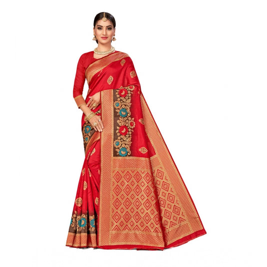 Clasymist Women's Banarasi Silk Designer Weaving Saree With Unstitched Blouse (Red, 5.50 Mtrs)