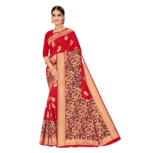 Clasymist Women's Banarasi Silk Designer Weaving Saree With Unstitched Blouse (Red, 5.50 Mtrs)