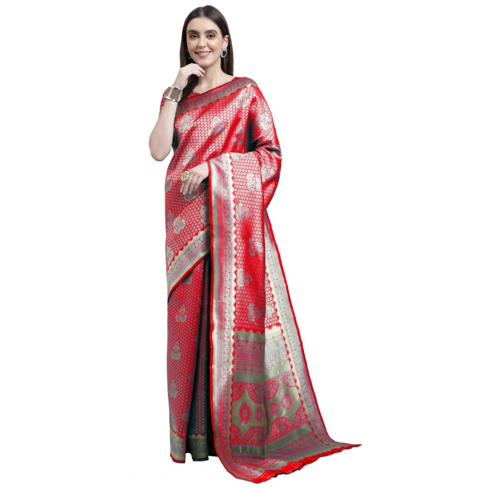 Clasymist Women's Banarasi Silk Designer Weaving Saree With Unstitched Blouse (Red, 5.50 Mtrs)