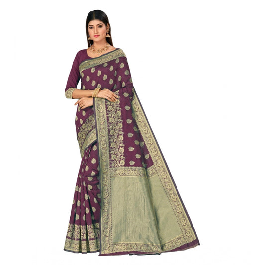 Clasymist Women's Banarasi Silk Designer Weaving Saree With Unstitched Blouse (Purple, 5.50 Mtrs)