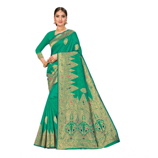 Clasymist Women's Banarasi Silk Designer Weaving Saree With Unstitched Blouse (Green, 5.50 Mtrs)