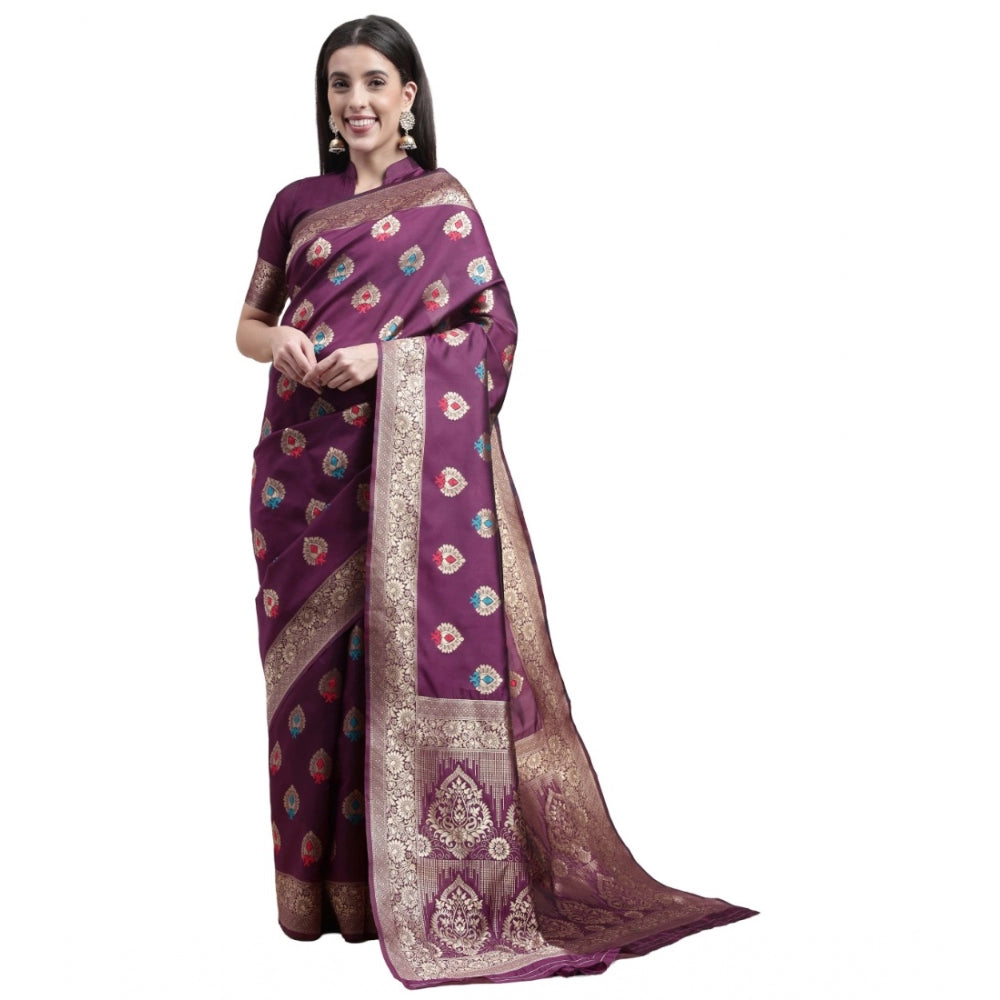 Clasymist Women's Kanjivaram Silk Designer Weaving Saree With Unstitched Blouse (Purple, 5.50 Mtrs)