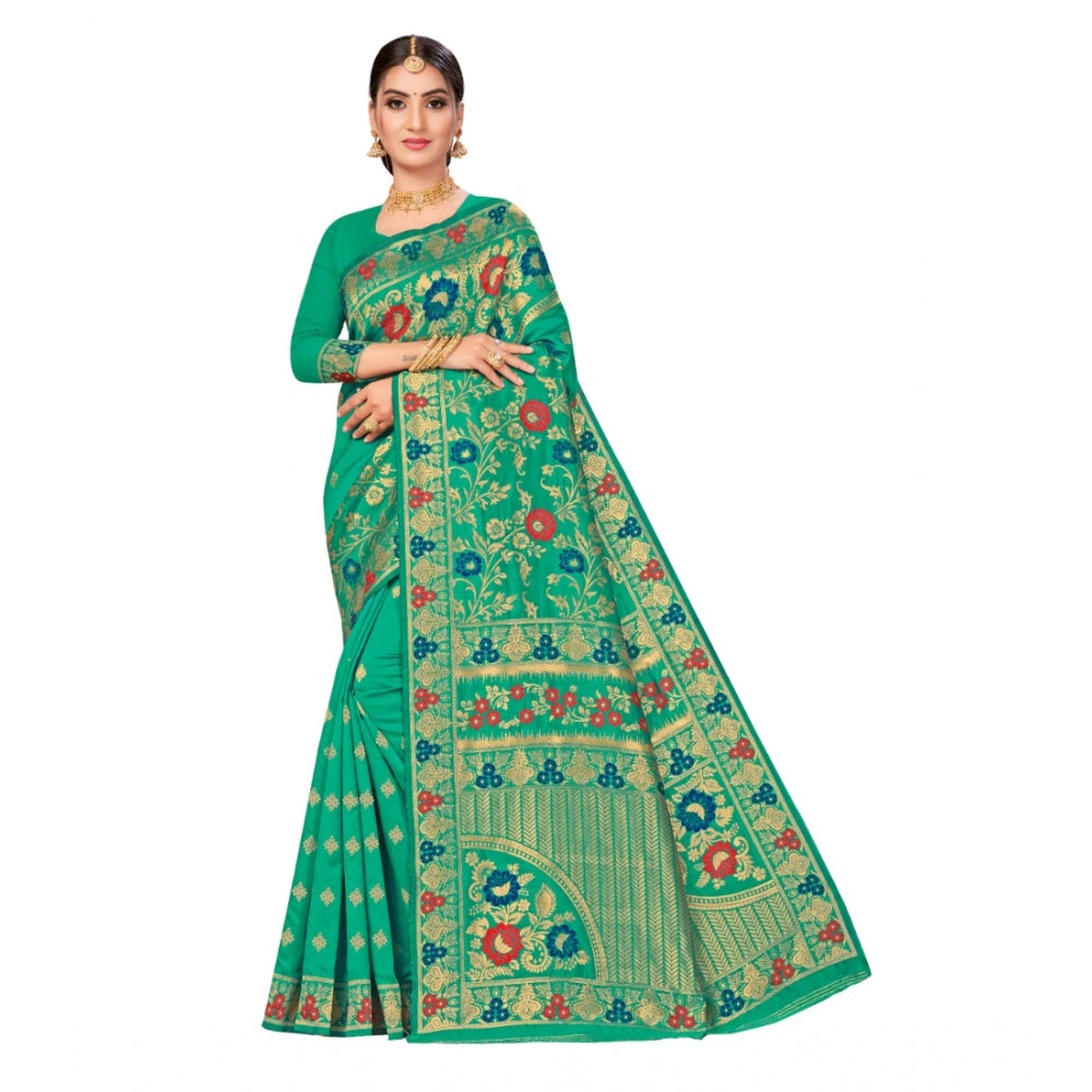 Clasymist Women's Banarasi Silk Designer Weaving Saree With Unstitched Blouse (Green, 5.50 Mtrs)