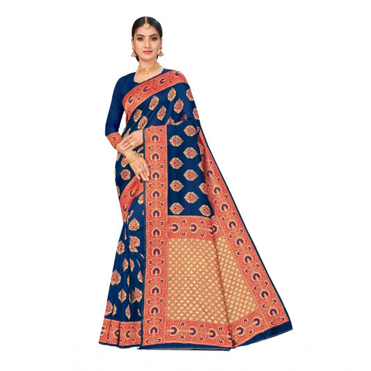 Clasymist Women's Banarasi Silk Designer Weaving Saree With Unstitched Blouse (Blue, 5.50 Mtrs)