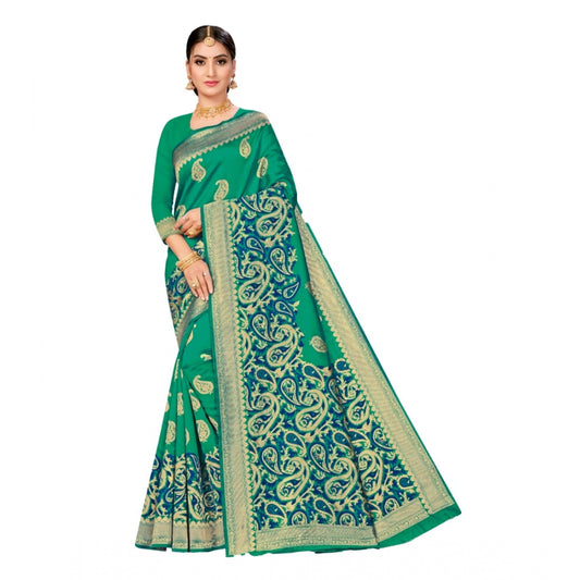 Clasymist Women's Banarasi Silk Designer Weaving Saree With Unstitched Blouse (Green, 5.50 Mtrs)